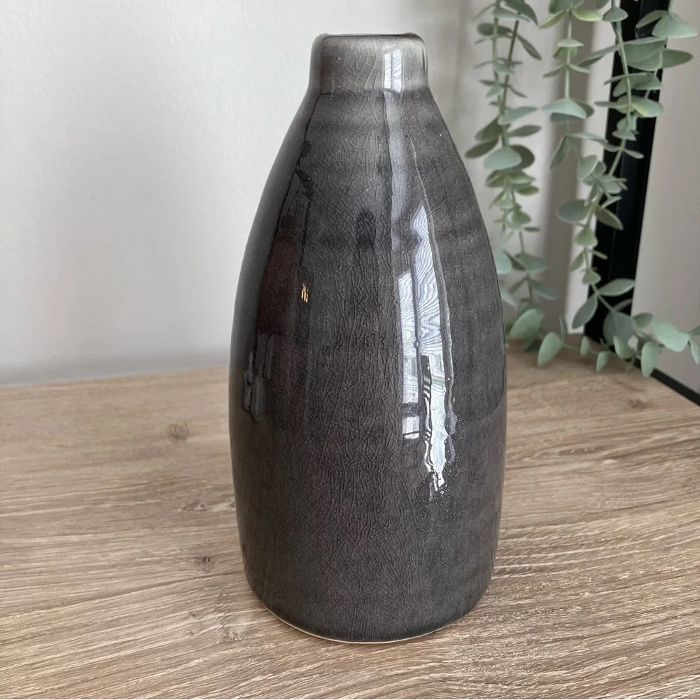Crate & Barrel Patine Bud Vase Set Of 2 Gray Pink Flower Ceramic Home Decor
